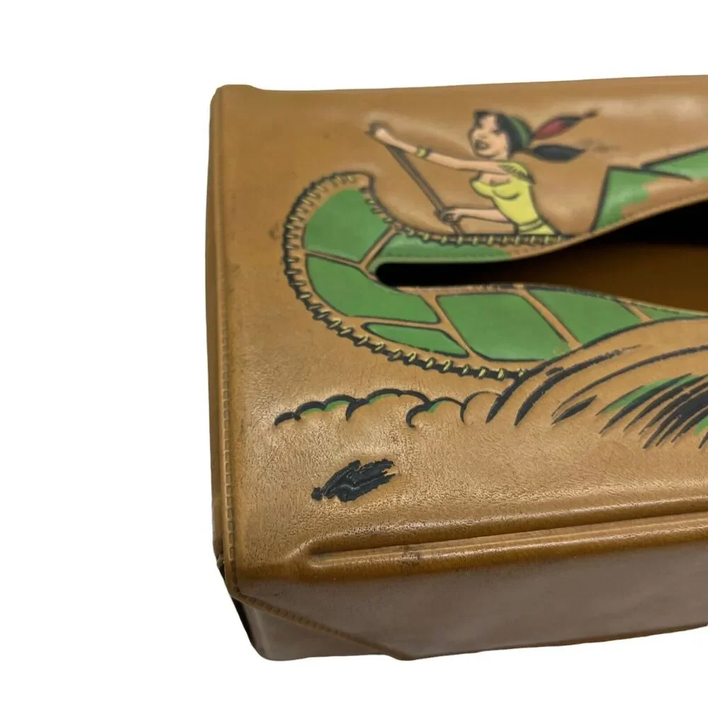 Canadian School Days Belt Mfg 1958 Brown Vinyl Rare Rectangular Tissue Box